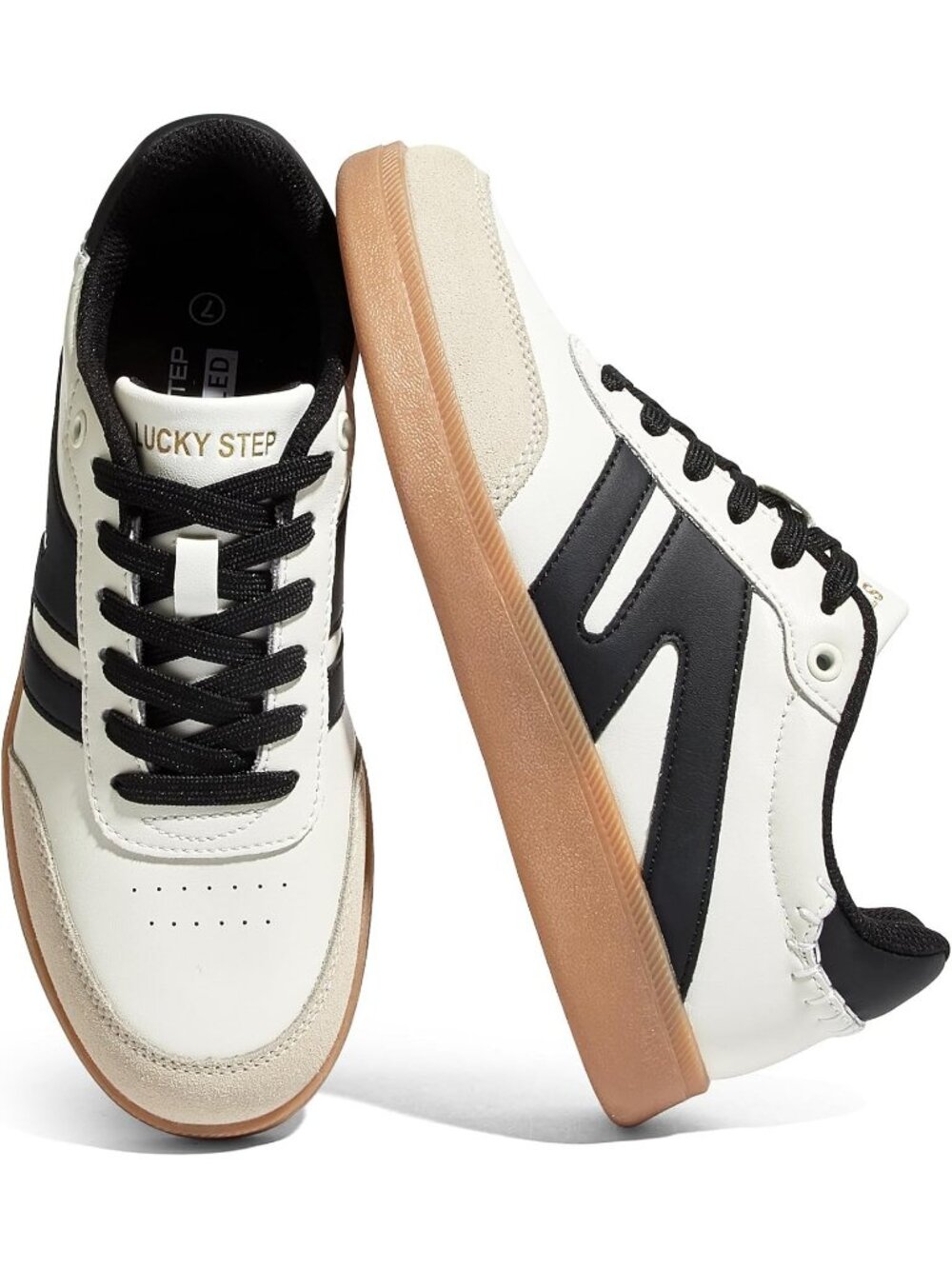 Women's Beige Black Classic Retro Gum Sole Fashion Casual Tennis Skate Sneakers